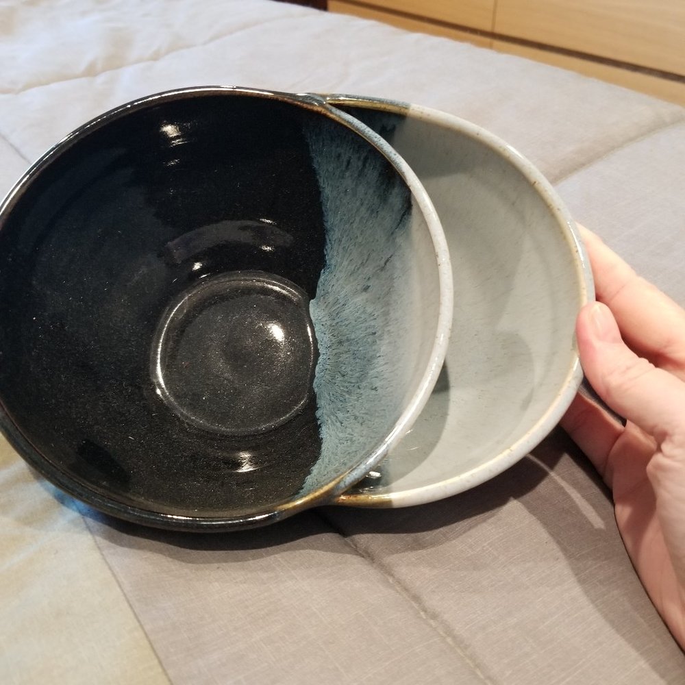 Pottery soup bowl with attached cracker holder